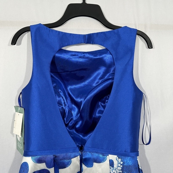 NEW $220 Glamour by Terani Couture [ 8 ] Floral Open Back Mini‎ Dress Blue - Picture 10 of 15